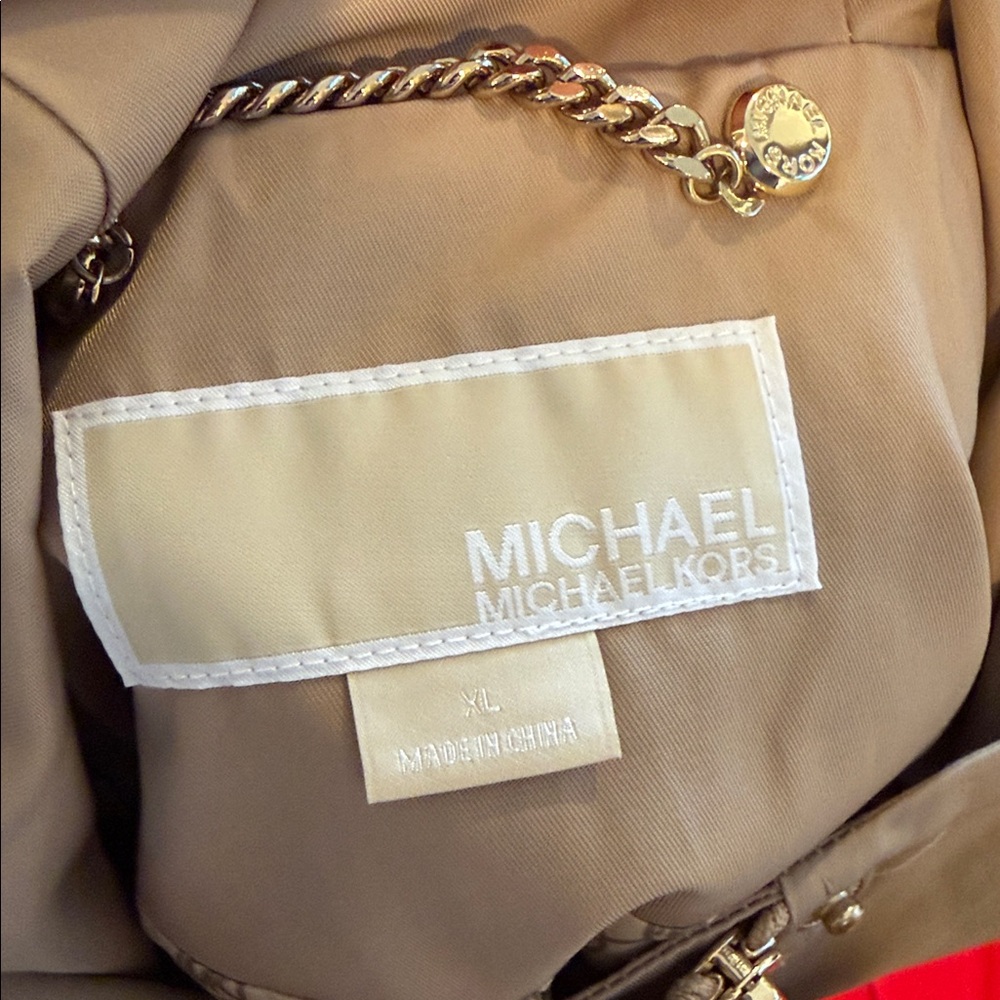 MICHAEL KORS Cotton Blend Hooded Raincoat rain jacket coat Khaki tan XL EUC - Picture 7 of 7